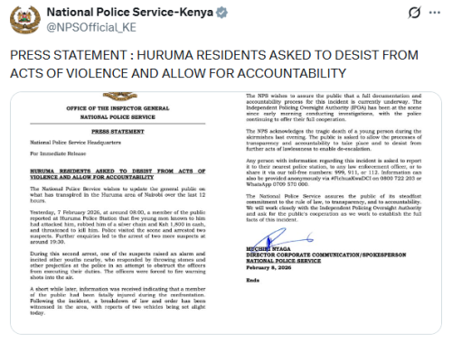 X post by Police. PHOTO/Screengrab by People Daily Digital