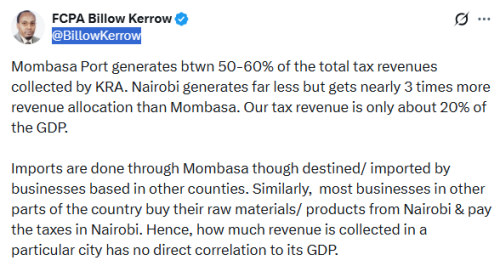 X post by Billow Kerrow. PHOTO/Screengrab by People Daily Digital