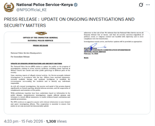 X post by the police. PHOTO/Screengrab by People Daily Digital