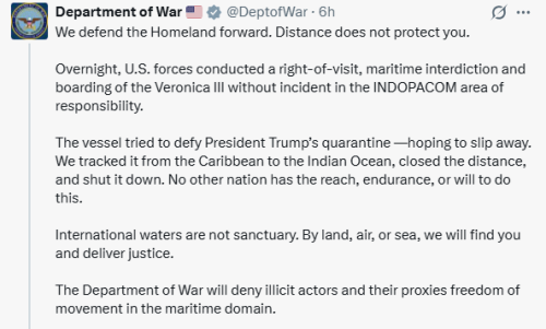 X post by Department of War. PHOTO/Screengrab by People Daily Digital