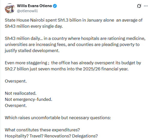X post by Willis Evans Otieno. PHOTO/Screengrab by People Daily Digital