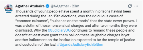  X post by Agather Atuhaire. PHOTO/Screengrab by People Daily Digital