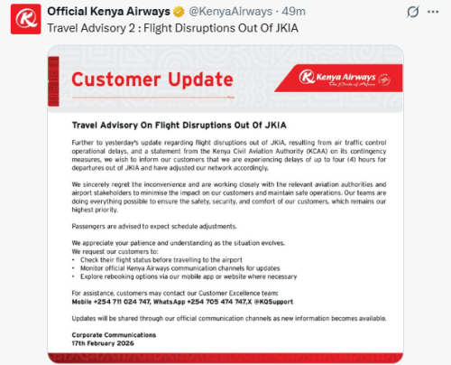 X post by Kenya Airways. PHOTO/Screengrab by People Daily Digital
