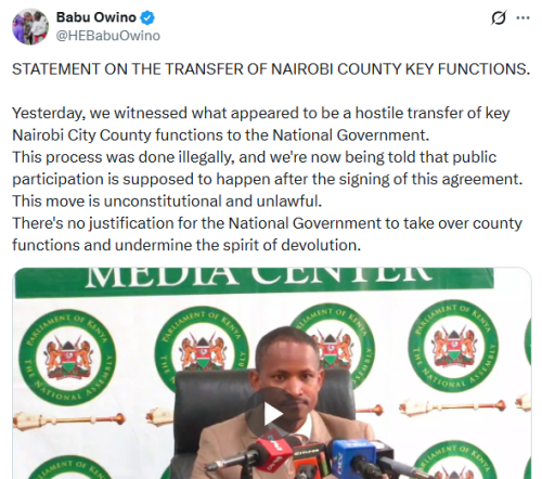 X post by Babu Owino. PHOTO/Screengrab by People Daily Digital