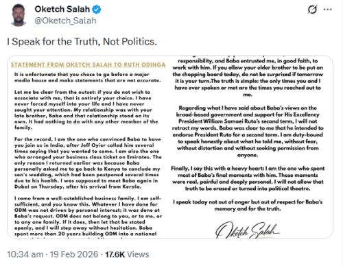 X post by Oketch Salah. PHOTO/Screengrab by People Daily Digital