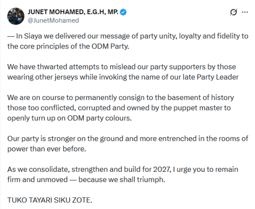 X post by Junet Mohammed. PHOTO/Screengrab by People Daily Digital