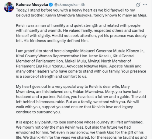 X post by Kalonzo Musyoka. PHOTO/Screengrab by People Daily Digital