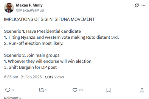 X post by Makau Muli. PHOTO/Screengrab by People Daily Digital