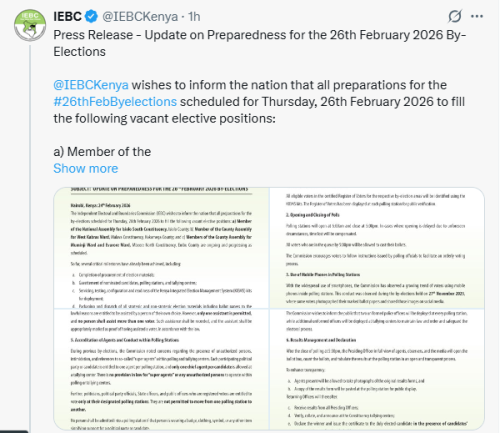 X post by IEBC. PHOTO/Screengrab by People Daily Digital