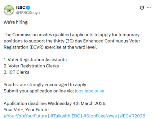 X post by IEBC. PHOTO/Screengrab by People Daily Digital