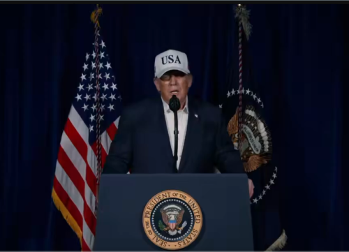 Donald Trump addresses a press briefing announcing operations against Iran following Operation Shield of Judah. PHOTO/Screengrab by People Daily Digital