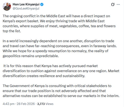 X post by Lee Kinyajui. PHOTO/Screengrab by People Daily Digital