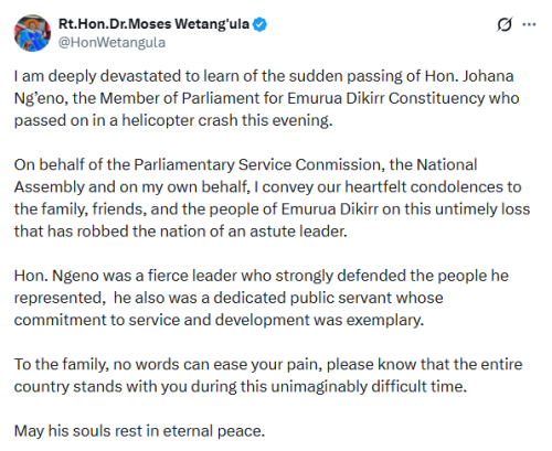 X post by Moses Wetang’ula. PHOTO/Screengrab by People Daily Digital