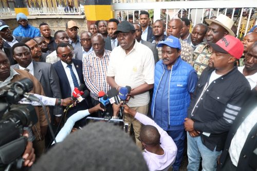 DAP-K Party Leader Eugene Wamalwa addresses the media outside Vigilance House in Nairobi on Monday, February 16, 2026. PHOTO/https://www.facebook.com/kalonzomusyoka