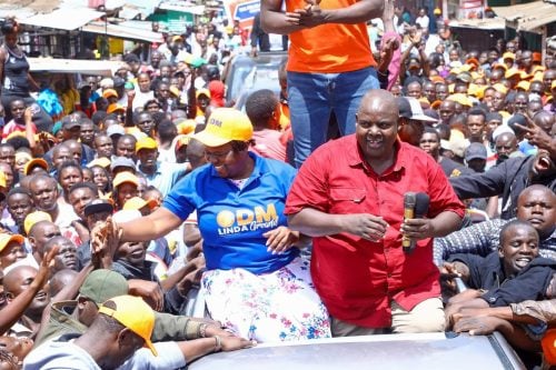 ODM national chairperson Gladys Wanga with Makadara MP George Aladwa during an ODM meet and greet roadside rally in Dandora, Nairobi, on Sunday, February 1, 2026. PHOTO/@gladyswanga/X