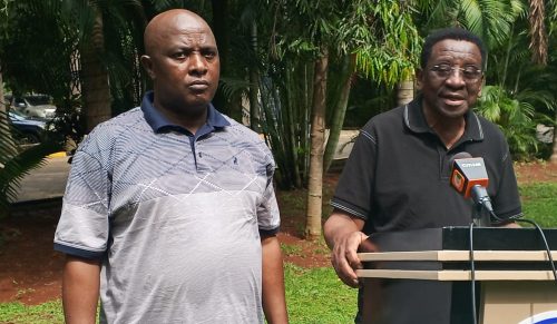 Siaya Governor James Orengo and Vihiga Senator Godfrey Ososti addressing the media in Kisumu outside Swiss Hotel on Friday, February 20, 2026. PHOTO//Screengrab by People Daily Digital