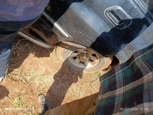 Vehicle belonging to Evurore DP candidate Albert Kigoro after its tyres were deflated. PHOTO/Brian Malila