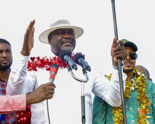 Public Service Cabinet Secretary Geoffrey Ruku speaking in Eldas Constituency in Wajir County, on Friday, February 13, 2026. PHOTO/@gk_ruku/X