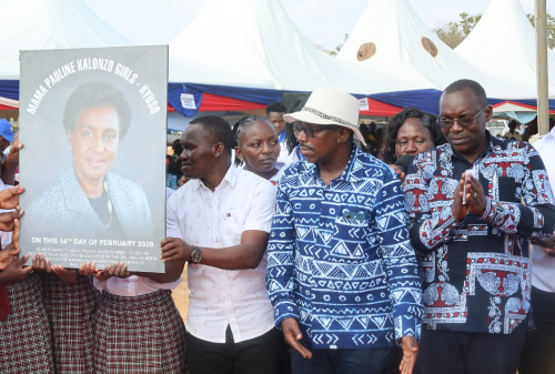 Azimio party leader Kalonzo Musyoka at the renaming ceremony of Kyuso Girls School as Mama Pauline Kalonzo Girls – Kyuso in Kitui County on February 14, 2026. PHOTO/@skmusyoka/X