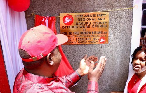 Jubilee Party Leader Fred Matiang'i opening party offices at Nakuru on Tuesday, February 10, 2026. PHOTO/@RealMatiangi/X.