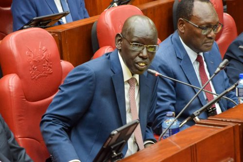 Belio Kipsang and Chris Kiptoo during the PAC session. PHOTO/https://www.facebook.com/Parliament of Kenya﻿