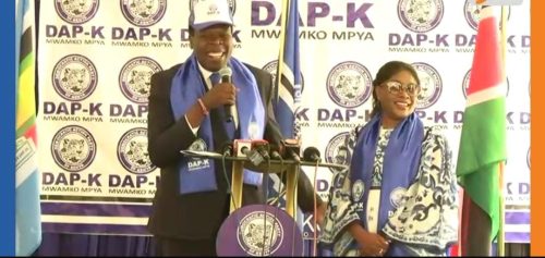 DAP-K party leader Eugene Wamalwa while introducing his wife on Wednesday, february 15, 2025. PHOTO//https://www.facebook.com/DAPKenya