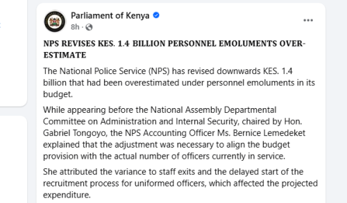 Part of the Parliament of Kenya statement on March 12, 2026. PHOTO/Screengrab by People Daily Digital @ https://www.facebook.com/ParliamentKE/FB