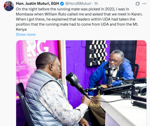 Former Public Service Cabinet Secretary Justin Muturi post on on Tuesday, March 10, 2026. PHOTO/Screengrab by People Daily Digital/@HonJBMuturi/X