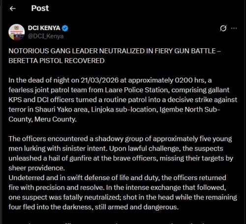 Part of the statement shared by DCI on Saturday March 21, 2026. PHOTO/ Screengrab by PD Digital/@DCI_Kenya/X