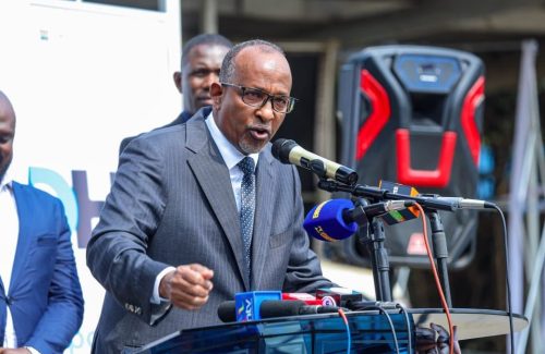 Health CS Aden Duale speaks to the media during a past meeting. PHOTO/https://www.facebook.com/MinstryofHealthKE