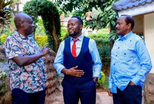 Trans Nzoia Governor George Natembeya with opposition leaders Kalonzo Musyoka and Rigathi Gachagua.