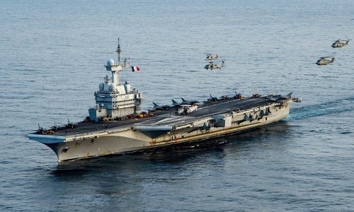 A French Navy vessel at sea during a naval training operation. PHOTO/@Defence_Index/X
