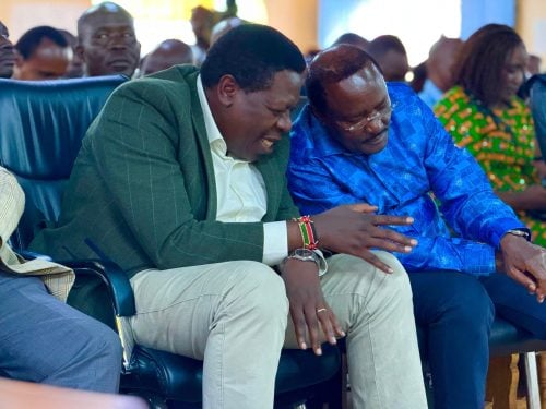 Eugene Wamalwa and Kalonzo Musyoka during the church service in Kiharu. PHOTO/@EugeneLWamalwa/X
