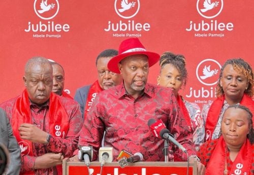 Jubilee Deputy Party Leader (Operations), Jeremiah Kioni addresses the media after the party’s NEC meeting on Thursday, January 22, 2026. PHOTO/@HonKioni/X