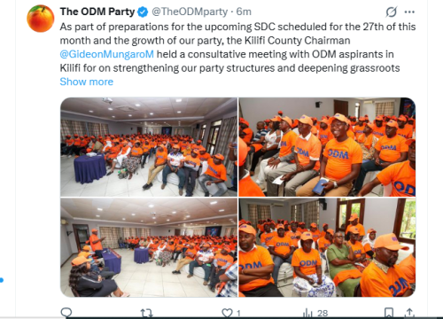 Screebgrab by People Daily DIgital of the ODM party post on March 16, 2026. PHOTO/@TheODMparty/X