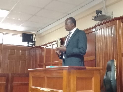 Former Migori County Governor Okoth Obado when he appeared before Milimani High Court before Justice Cecilia Githua on Wednesday, April 23, 2025. PHOTO/Zipporah Ngwatu