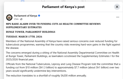 Parliament of Kenya post on March 18, 2026. PHOTO/Screengrab by People Daily Digital/https://www.facebook.com/ParliamentKE/FB