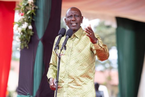 President William Ruto speaks during an inter-denominational prayer service at Agoro Sare Senior School in Kasipul Constituency, Homa Bay County. PHOTO/@WilliamsRuto/X