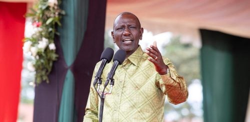 President William Ruto speaks during an inter-denominational prayer service at Agoro Sare Senior School in Kasipul Constituency, Homa Bay County. PHOTO/@WilliamsRuto/X