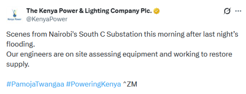 X post by Kenya Power. PHOTO/Screengrab by People Daily Digital