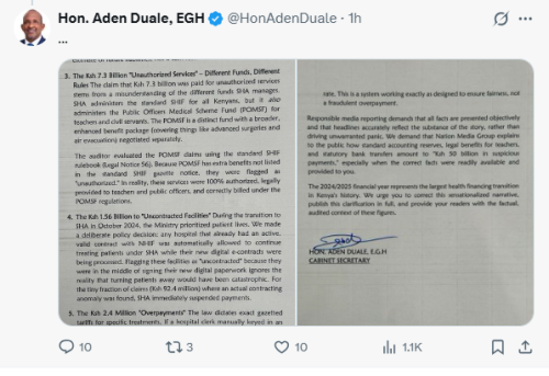 X post by Aden Duale. PHOTO/Screengrab by People Daily Digital