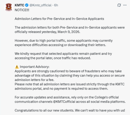 X post by KMTC. PHOTO/Screengrab by People Daily Digital