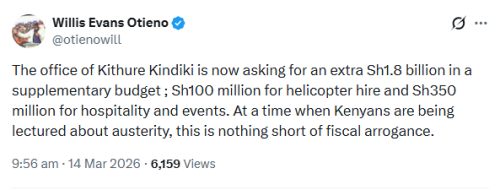 X post by Willis Otieno. PHOTO/Screengrab by People Daily Digital