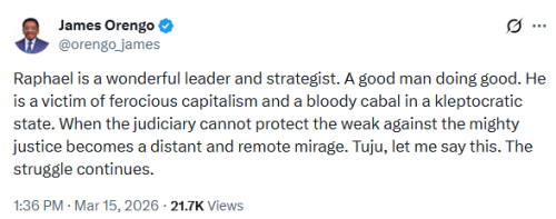 X post by James Orengo. PHOTO/Screengrab by People Daily Digital