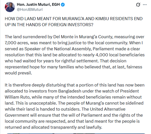 X post by JB Muturi. PHOTO/Screengrab by People Daily Digital