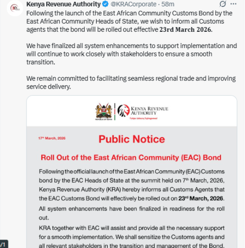 X post by KRA. PHOTO/Screengrab by People Daily Digital