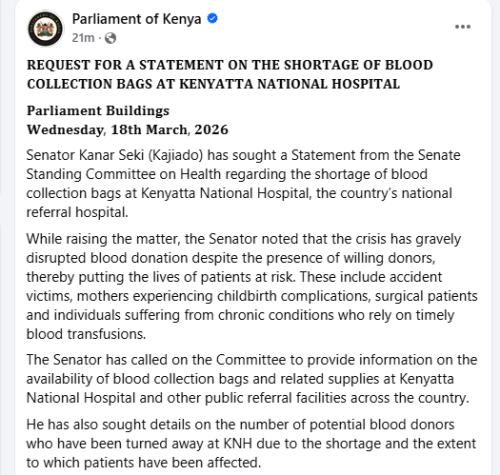 Part of the Parliament of KenYa report on March 19, 2026. PHOTO/Screengrab by People Daily Digital/https://www.facebook.com/ParliamentKE/FB
