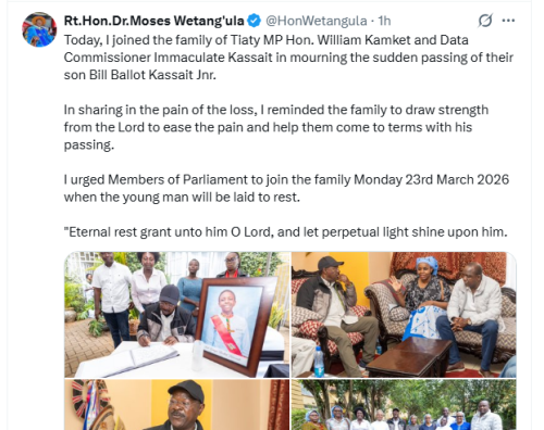 National Assembly Speaker Moses Wetang'ula's post on X account on Friday, March 20, 2026. PHOTO/Screengrab by People Daily Digital/@HonWetangula/X
