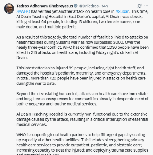 X post by Tedros Adhanom Ghebreyesus. PHOTO/@DrTedros/X