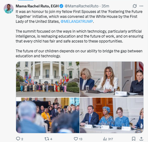 X post by Rachel Ruto. PHOTO/Screengrab by People Daily Digital